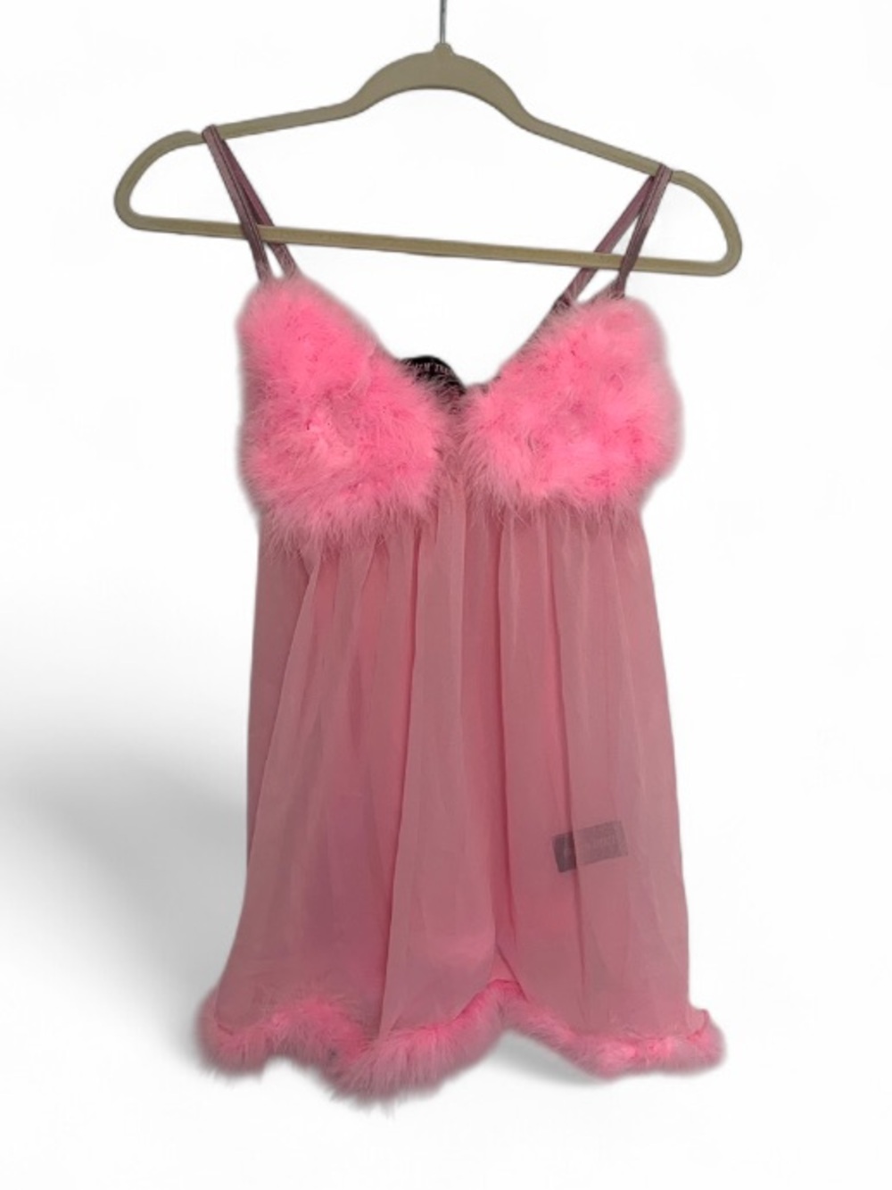 Trickz N Treatz Dolls Kill Pink Feather Trim Sheer Babydoll Lingerie